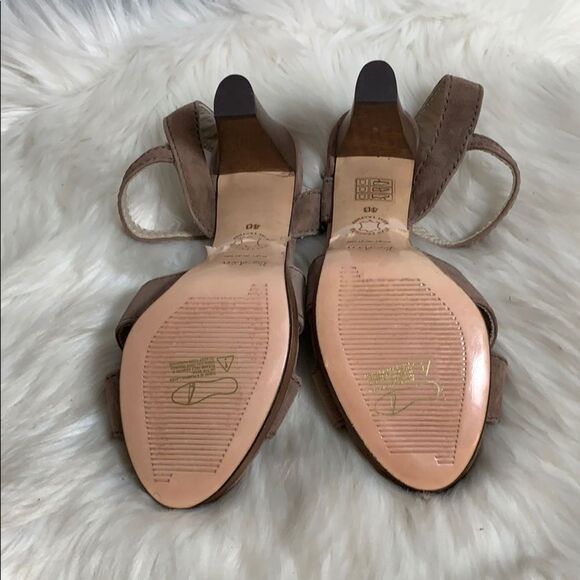 Boden Tan Suede Wood Platform Heels Sz 10 - Picture 6 of 7